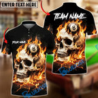 BlueJose Billiards Flaming Skull 8 Ball Design Personalized Name, Team Name Unisex Shirt (4 Colors)