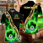 BlueJose Billiards 8 Ball Flame Golden Tribal Pattern Personalized Name, Team Name Unisex Shirt (4 Colors)