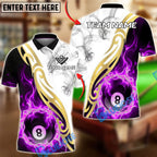 BlueJose Billiards 8 Ball Smoke Fire Gold Tribal Personalized Name, Team Name Unisex Shirt (4 Colors)