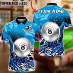 BlueJose Billiards 8 Ball Silver Splash Art Personalized Name, Team Name Unisex Shirt (4 Colors)