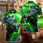 BlueJose Billiards 8 Ball Wolf Flame Fire Theme Personalized Name, Team Name Unisex Shirt (4 Colors)
