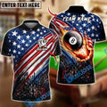 BlueJose Billiards USA Flag Flaming 8 Ball Patriotic Pool Player Design Personalized Shirt