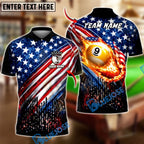 BlueJose Billiards USA Flag Flaming 9 Ball Crown King Pool Design Personalized Shirt