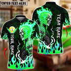 BlueJose Billiards Ball 9 Flaming Biker Skull Middle Finger Customized Name, Team Name 3D Shirt (4 Colors)