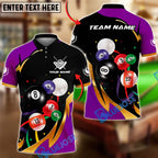 BlueJose Billiards 8-Ball Colorful Pool Balls Motion Graphic Customized Name, Team Name 3D Shirt (4 Colors)