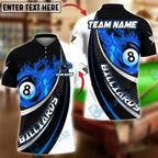 BlueJose Billiards 8-Ball Flaming Power Graphic Customized Name, Team Name 3D Shirt (4 Colors)