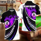 BlueJose Billiards 8-Ball Flaming Power Graphic Customized Name, Team Name 3D Shirt (4 Colors)