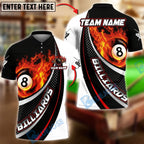 BlueJose Billiards 8-Ball Flaming Power Graphic Customized Name, Team Name 3D Shirt (4 Colors)
