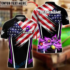 BlueJose Billiards 8-Ball USA Flag Flaming Pool Balls Graphic Customized Name, Team Name 3D Shirt (4 Colors)
