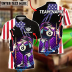 BlueJose Billiards 8-Ball Street Style USA Flag Customized Name, Team Name 3D Shirt (4 Colors)