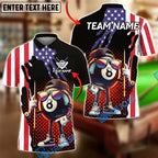 BlueJose Billiards 8-Ball Street Style USA Flag Customized Name, Team Name 3D Shirt (4 Colors)