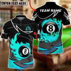 BlueJose Billiards 8-Ball Flaming Fire Dot Personalized Name, Team Name Unisex Shirt (4 Colors)