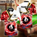 BlueJose Billiards 8-Ball White Flame Burst Personalized Name, Team Name Unisex Shirt (4 Colors)