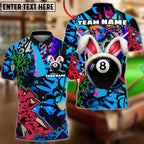 BlueJose Billiards Graffiti 8 Ball Bunny Style Personalized Name Shirt (4 Colors)