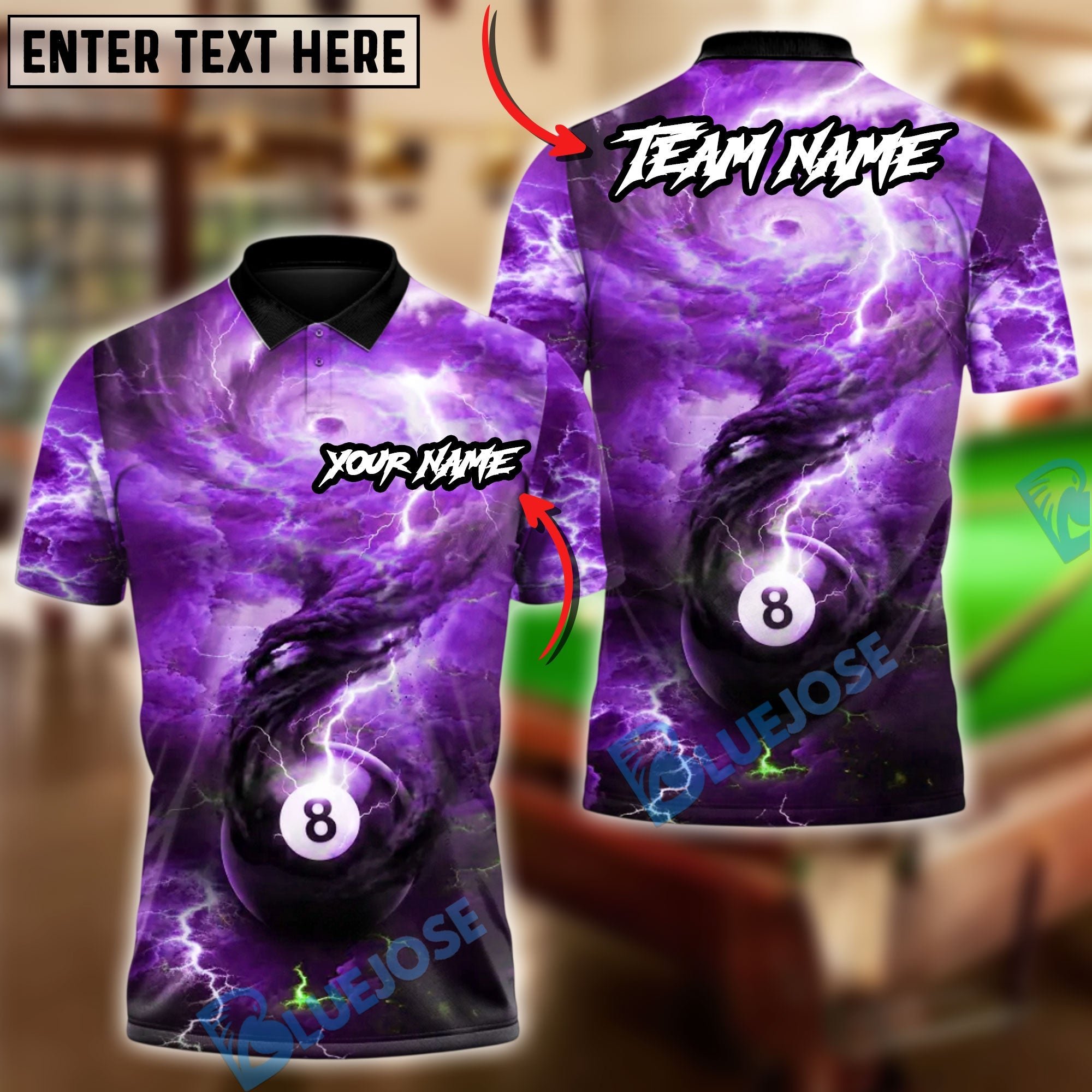 BlueJose Billiards Ball 8 Storm Assault Customized Name, Team Name 3D Shirt (4 Colors)