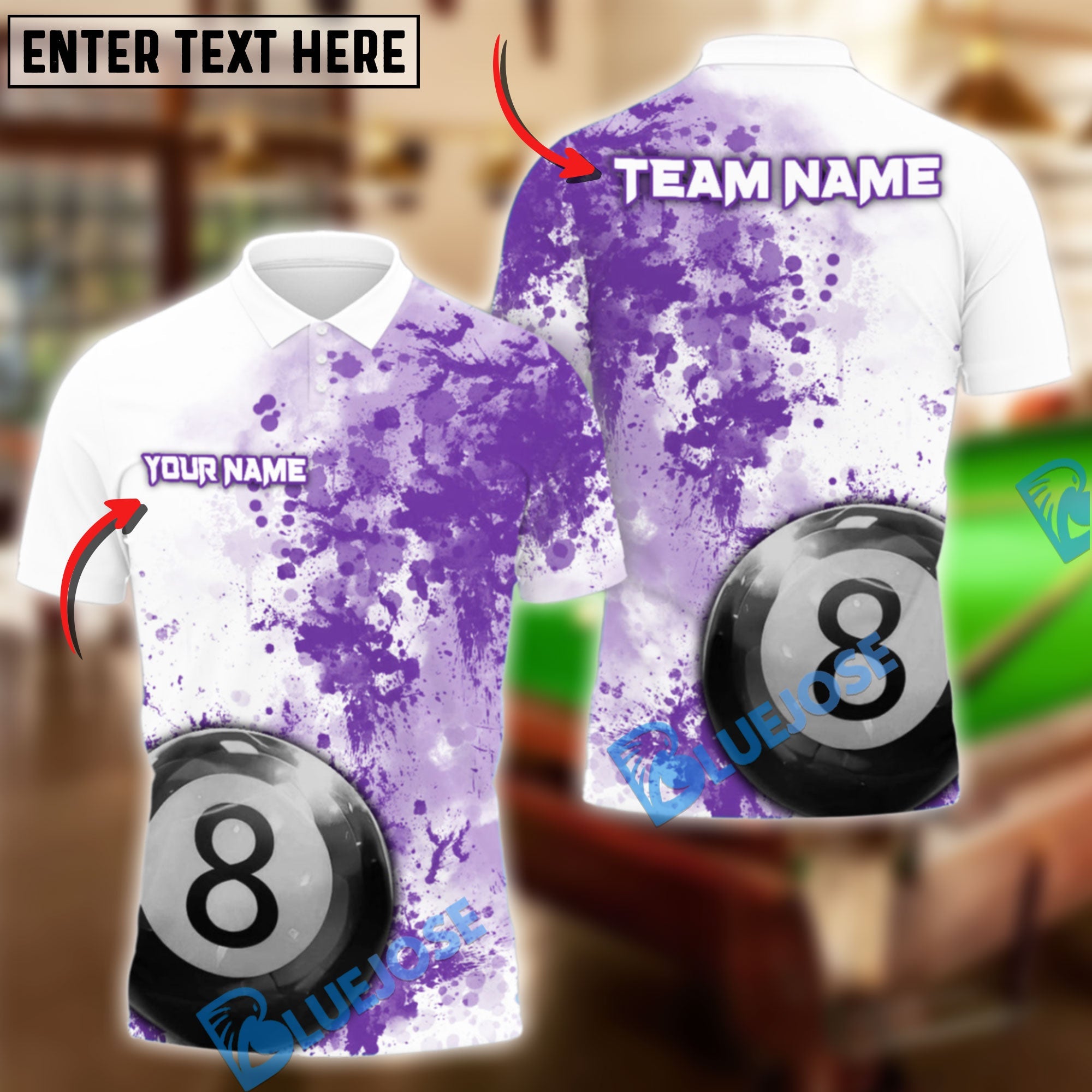 BlueJose Billiards Ball 8 Paintful Personalized Name Shirt (4 Colors)