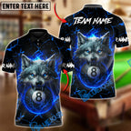 BlueJose Billiards 8 Ball Fire Alpha Wolf Personalized Name Shirt (4 Colors)