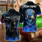 BlueJose Billiards 8 ball & 9 Ball Ghostly Hooded Reaper Skull Hustler Personalized Name Shirt (4 Colors)
