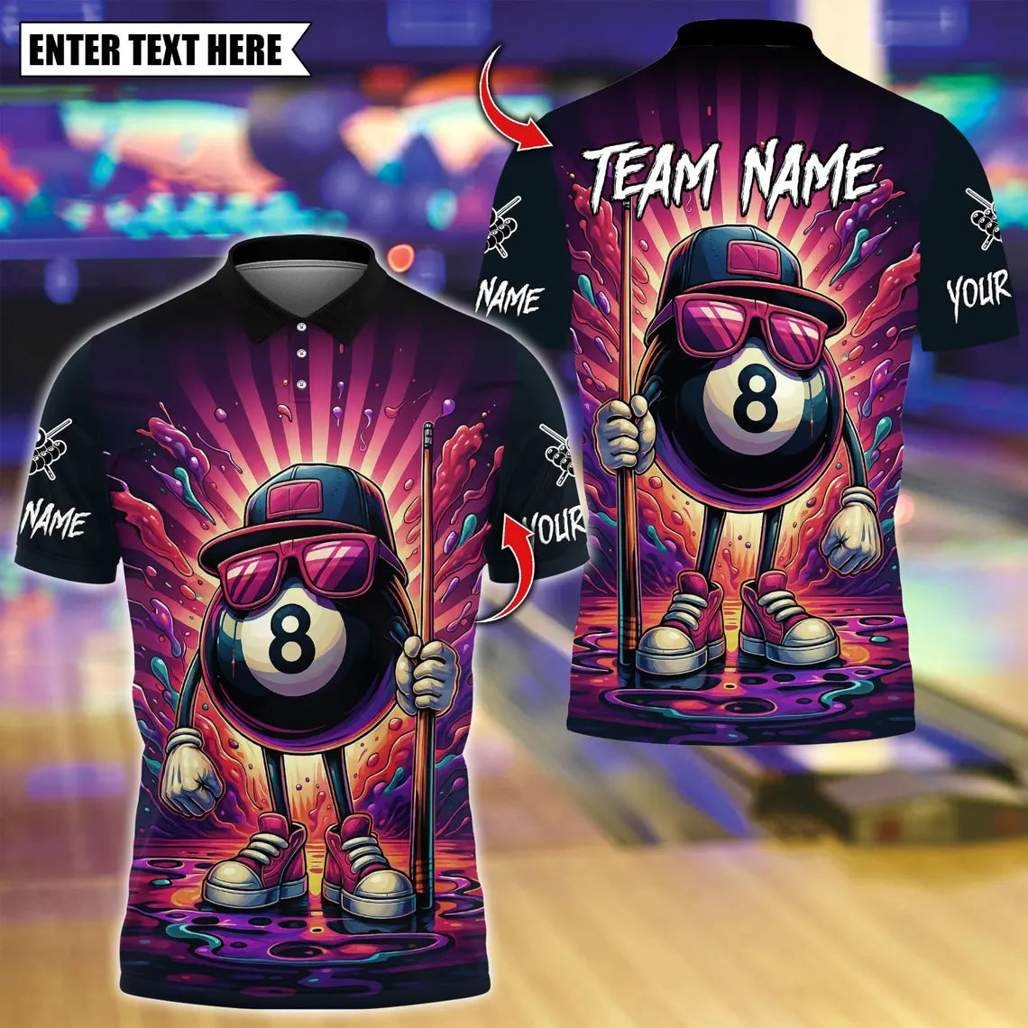 BlueJose Billiards 8 ball Graffiti Standing Proud Personalized Name Shirt (4 Colors)