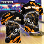 BlueJose Billiards Flaming Angry Black Panther 8 Ball Design Personalized Name Shirt (4 Colors)