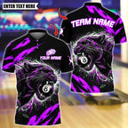 BlueJose Billiards Flaming Angry Black Panther 8 Ball Design Personalized Name Shirt (4 Colors)