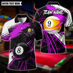 BlueJose Billiards Fire 8 & 9 Ball Design Swirl Personalized Name Shirt (4 Colors)
