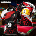 BlueJose Billiards Fire 8 & 9 Ball Design Swirl Personalized Name Shirt (4 Colors)