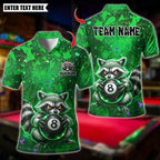 BlueJose Billiards 8 Ball Raccoon Paint Splash Personalized Name Shirt (4 Colors)