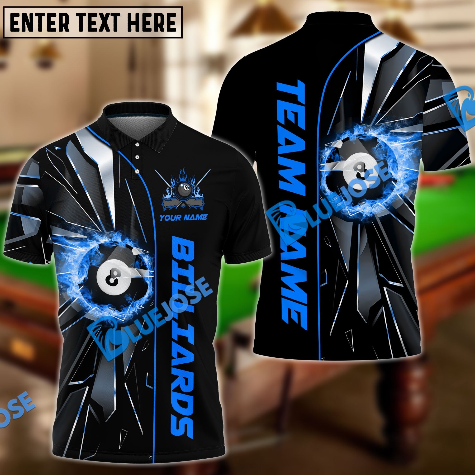 BlueJose Billiards Ball 8 Fire Broken Glass Personalized Shirt (4 Colors) For Kids