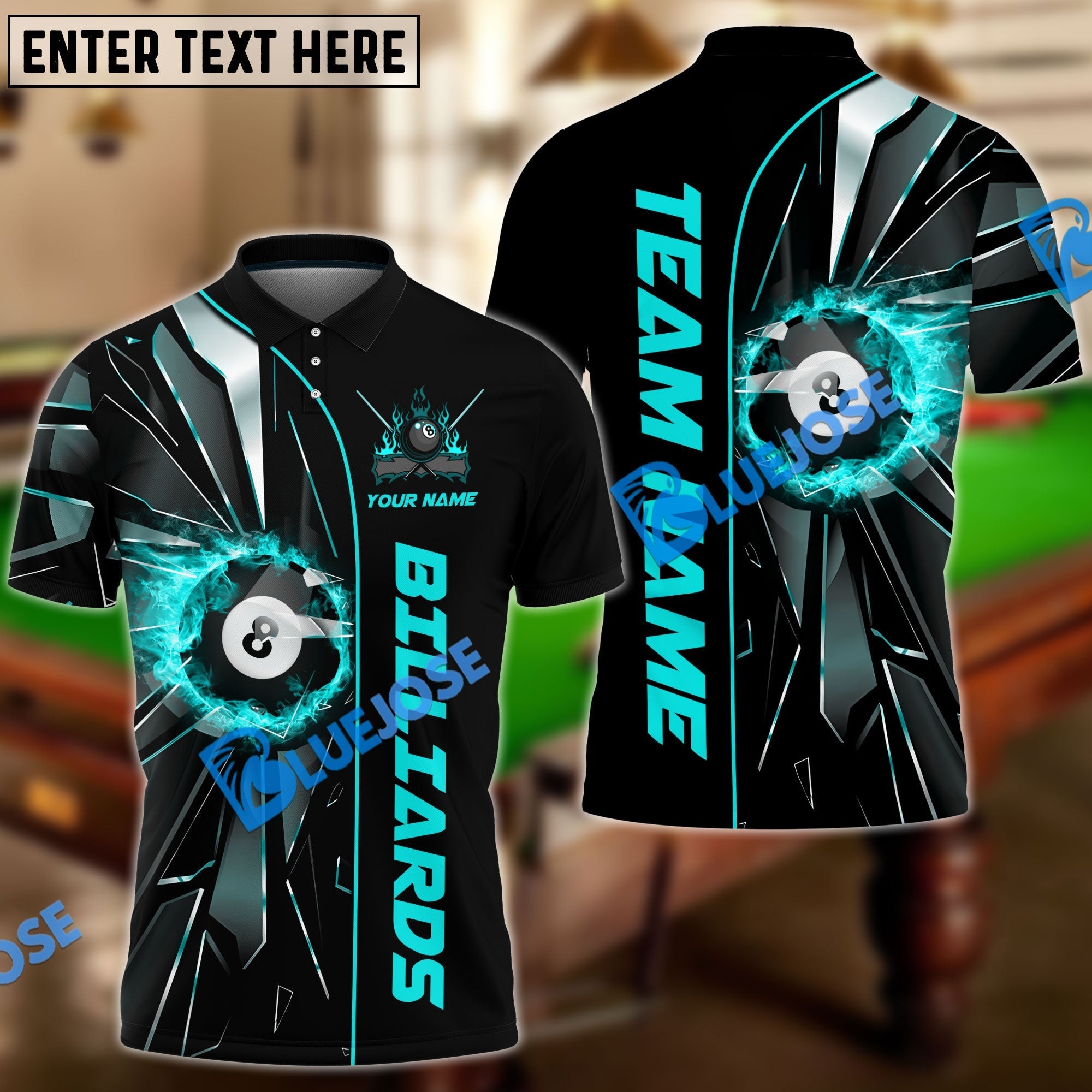 BlueJose Billiards Ball 8 Fire Broken Glass Personalized Shirt (4 Colors) For Kids