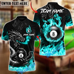 BlueJose Billiards 8 Ball Inferno Fire Dragon Personalized Name Shirt (4 Colors)