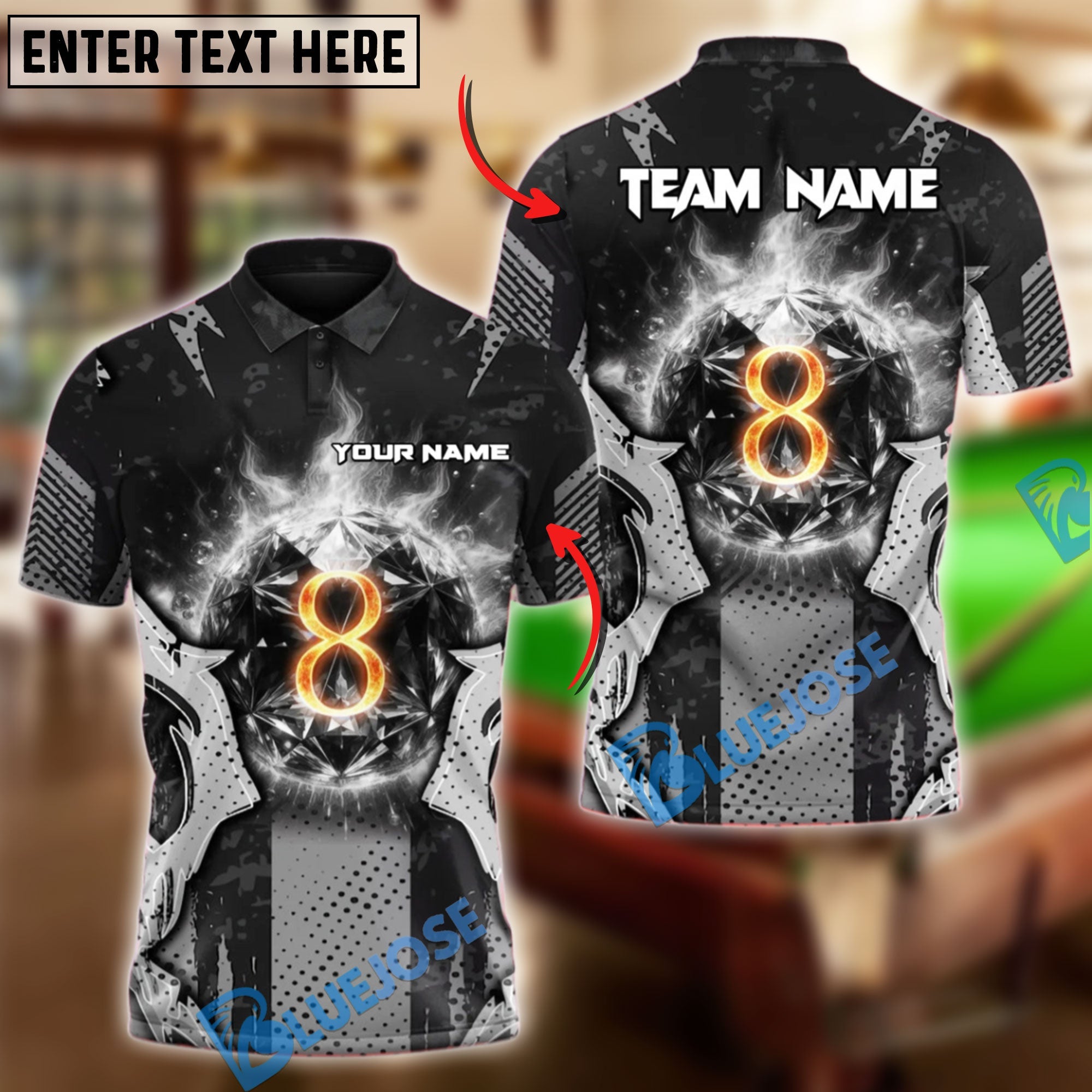 BlueJose Billiards Ball 8 Pool Titan Personalized Name Shirt (4 Colors)
