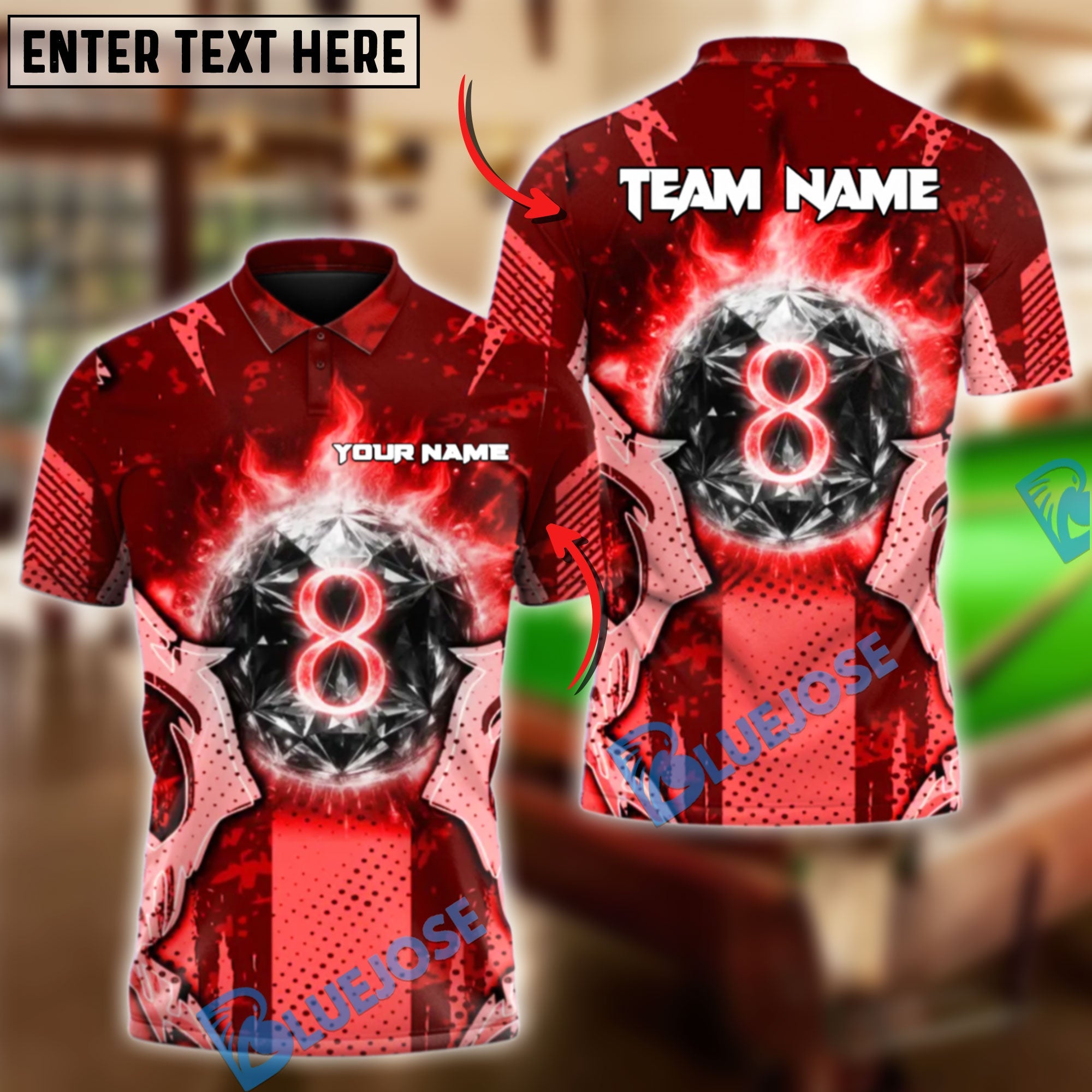 BlueJose Billiards Ball 8 Pool Titan Personalized Name Shirt (4 Colors)