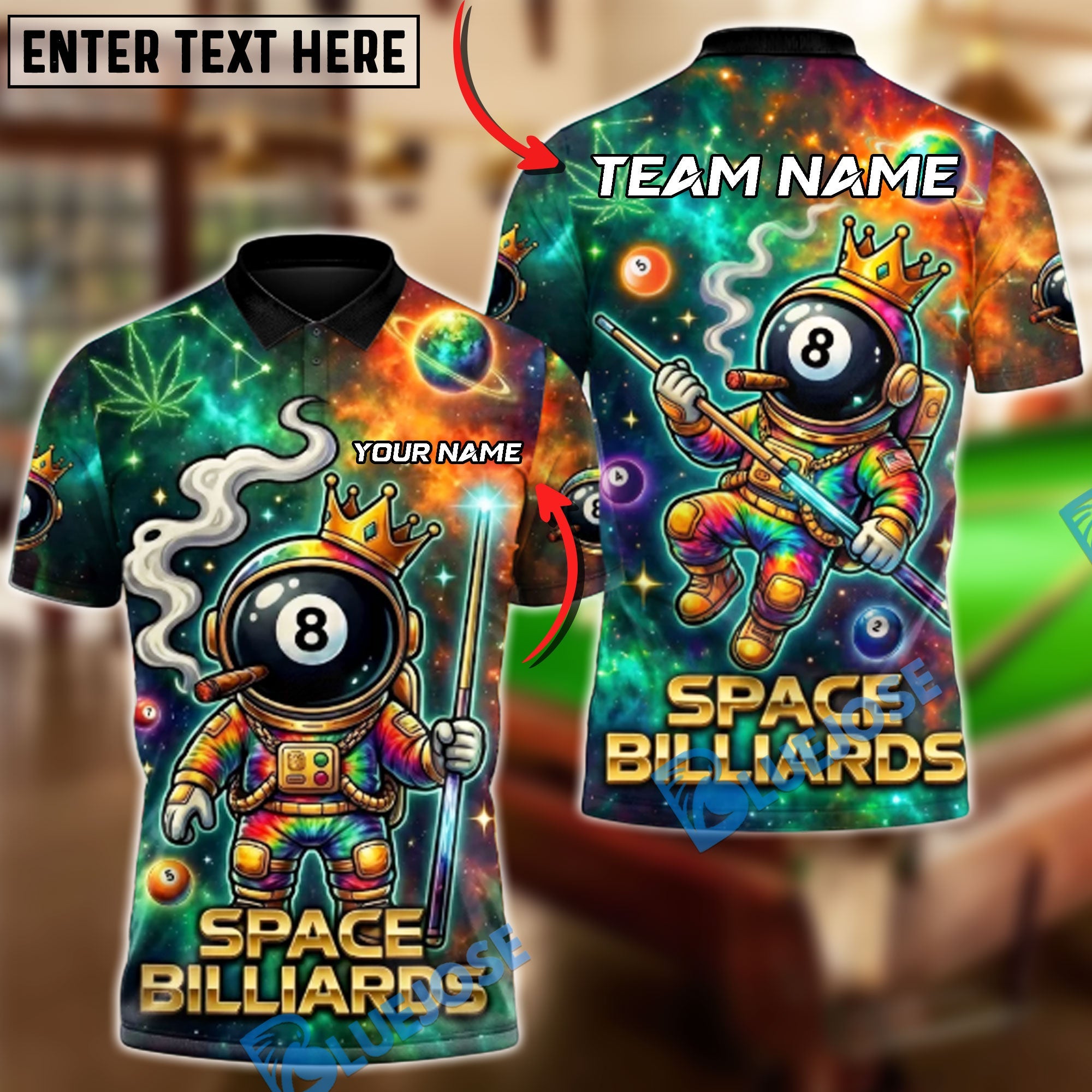 BlueJoses Billiards Ball 8 420 Smoking Space Astronaut Customized Name, Team Name 3D Shirt
