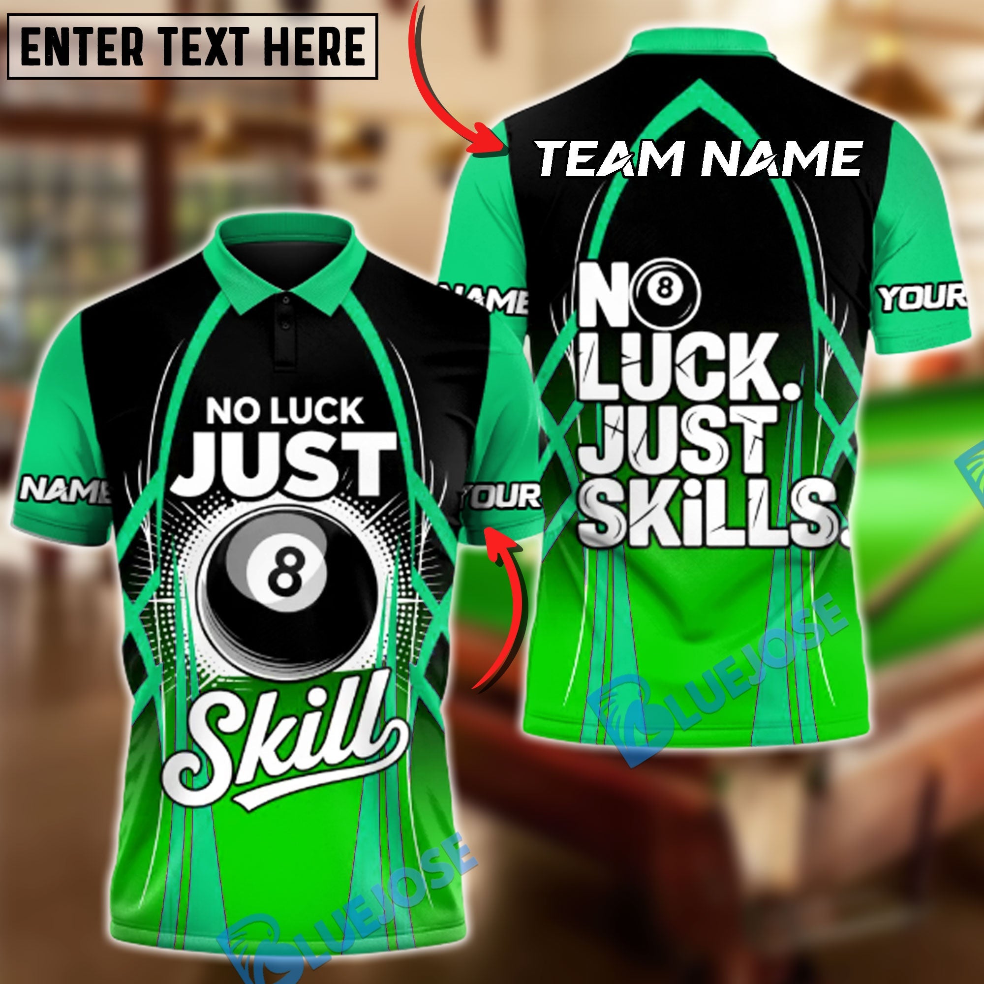 BlueJose Billiards Ball 8 Precision No Luck Customized Name, Team Name 3D Shirt (4 Colors)
