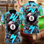 BlueJose Billiards Ball 8 Power Break Lightning Customized Name, Team Name 3D Shirt (4 Colors)