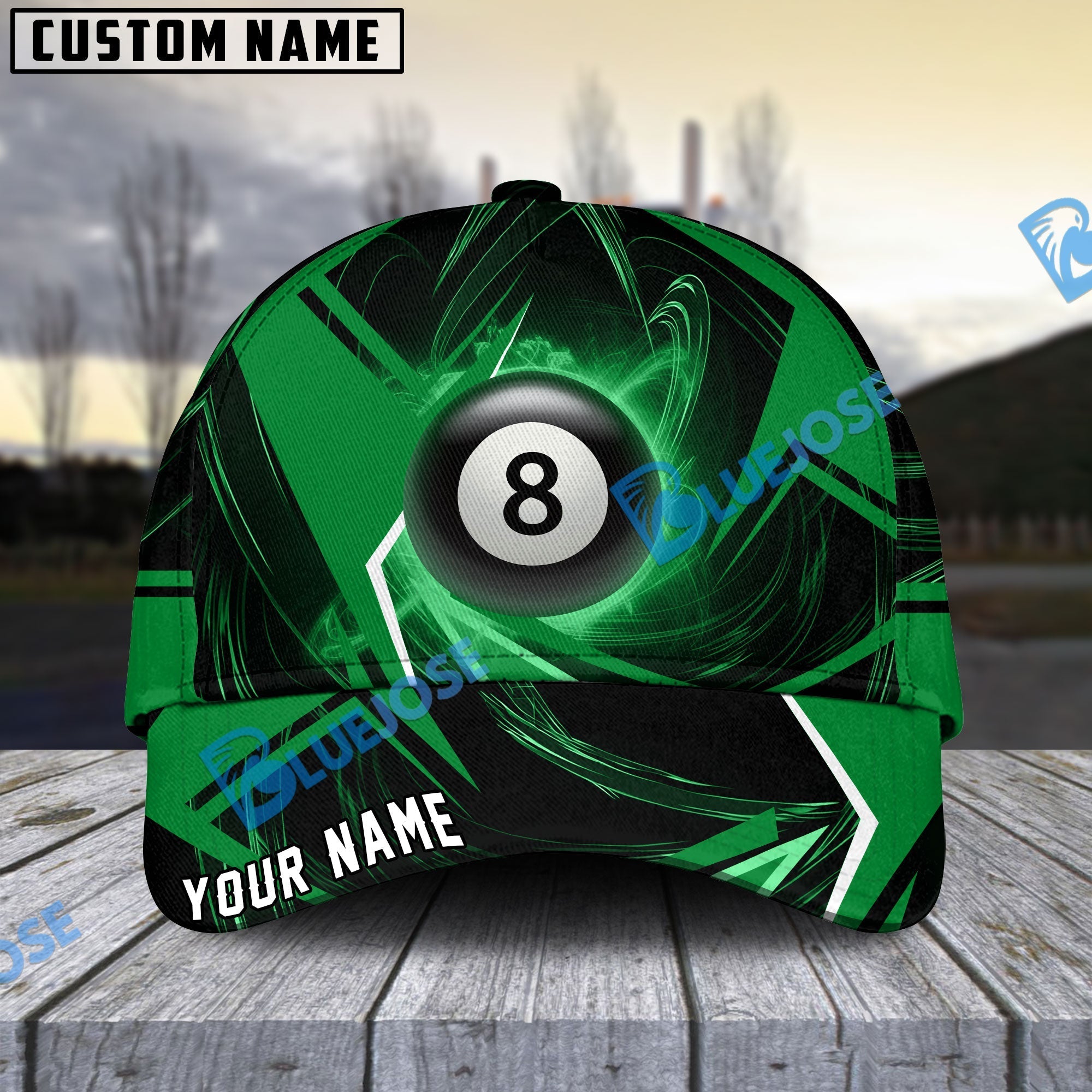 BlueJose Billiards Ball 8 Stormeye Personalized Name Cap (6 Colors)