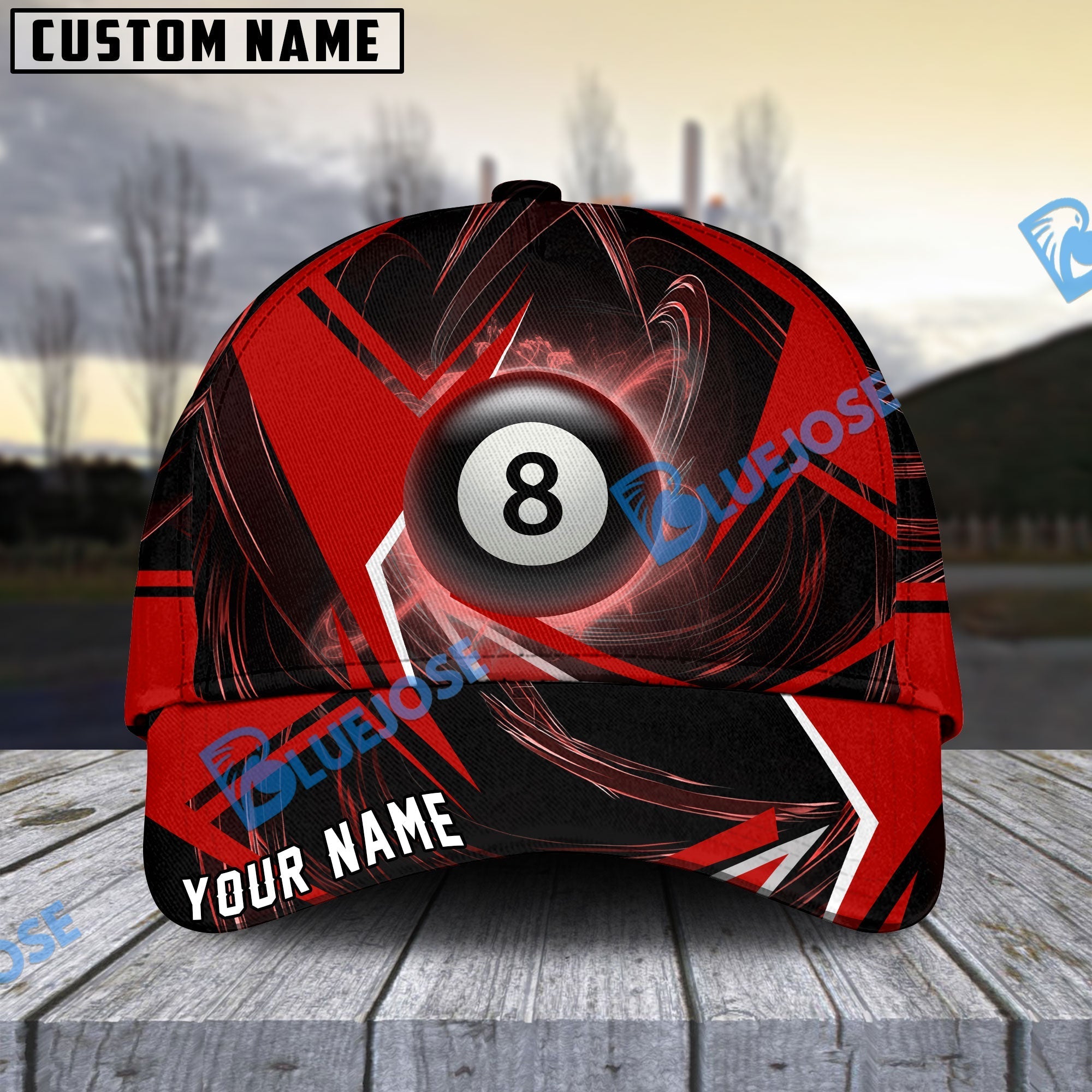 BlueJose Billiards Ball 8 Stormeye Personalized Name Cap (6 Colors)