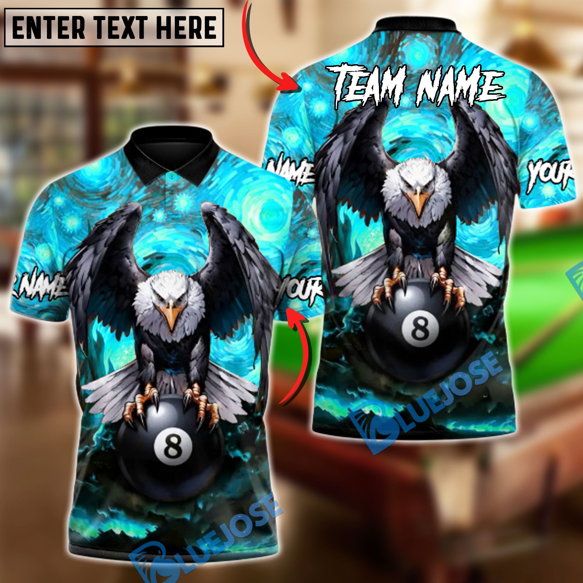 BlueJose Billiards Ball 8 Eagle of the Final Frame Customized Name, Team Name 3D Shirt (6 Colors)