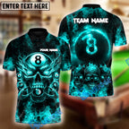BlueJose Billiards Ball 8 Pool Skull Fire Personalized Name Shirt (4 Colors)