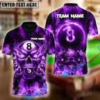 BlueJose Billiards Ball 8 Pool Skull Fire Personalized Name Shirt (4 Colors)