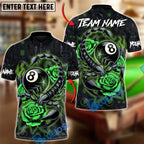BlueJose Billiards 8-Ball Scorpion Rose Customized Name, Team Name 3D Shirt (4 Colors)