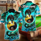 BlueJose Billiards 8-Ball & 9-Ball Yinyang Azure Dragon Awakening Customized Name, Team Name 3D Shirt (4 Colors)
