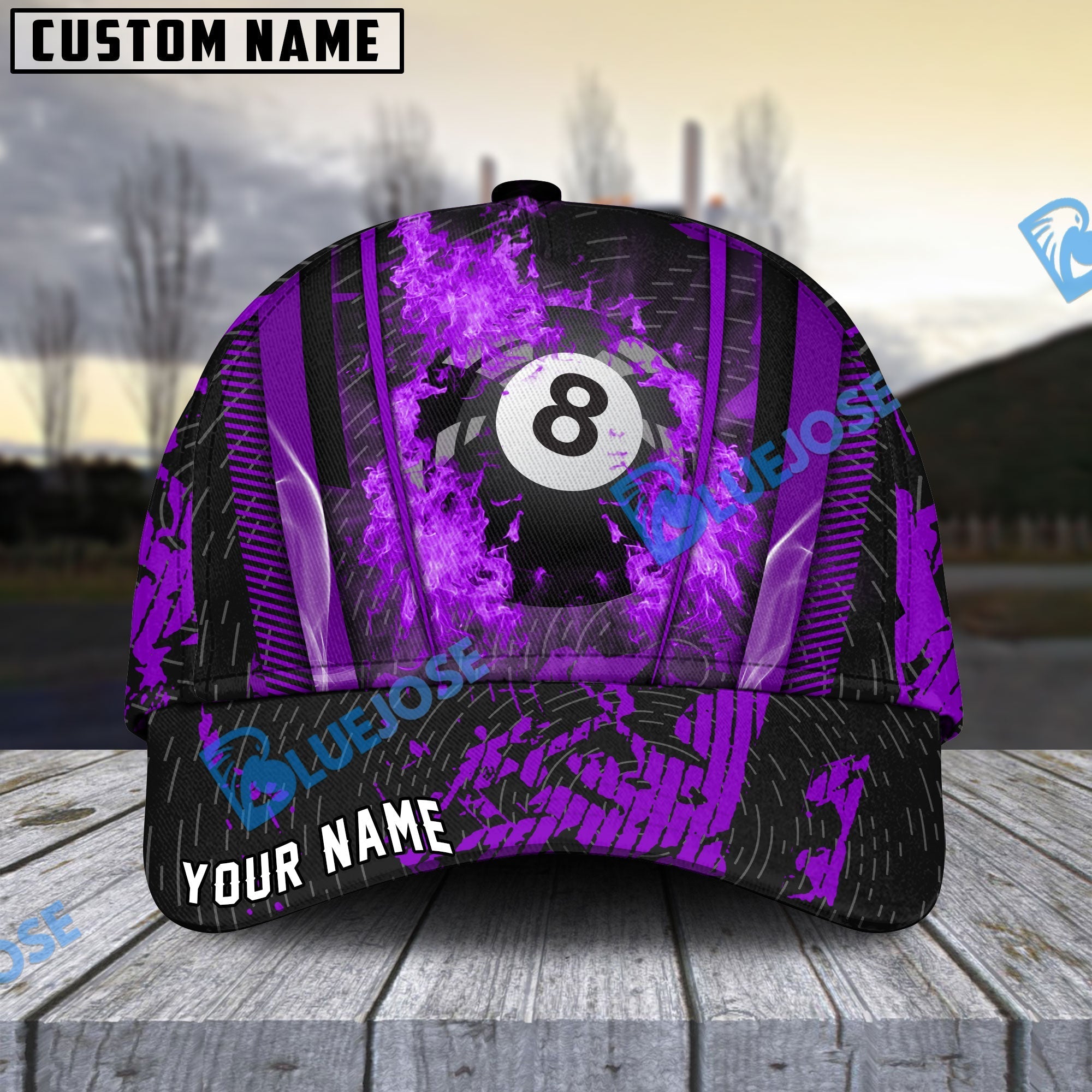 BlueJose Billiards Ball 8 Abstract Grunge Texture Personalized Name Cap (5 Colors)