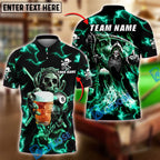 BlueJose Billiards 8-Ball Reaper Skull And Beer Personalized Name Shirt (4 Colors)