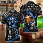 BlueJose Billiards 8-Ball Cool Skull And Beer Personalized Name Shirt (4 Colors)
