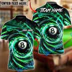 BlueJose Billiards 8 Ball Lightning Swirl Strike Personalized Name Shirt (4 Colors)