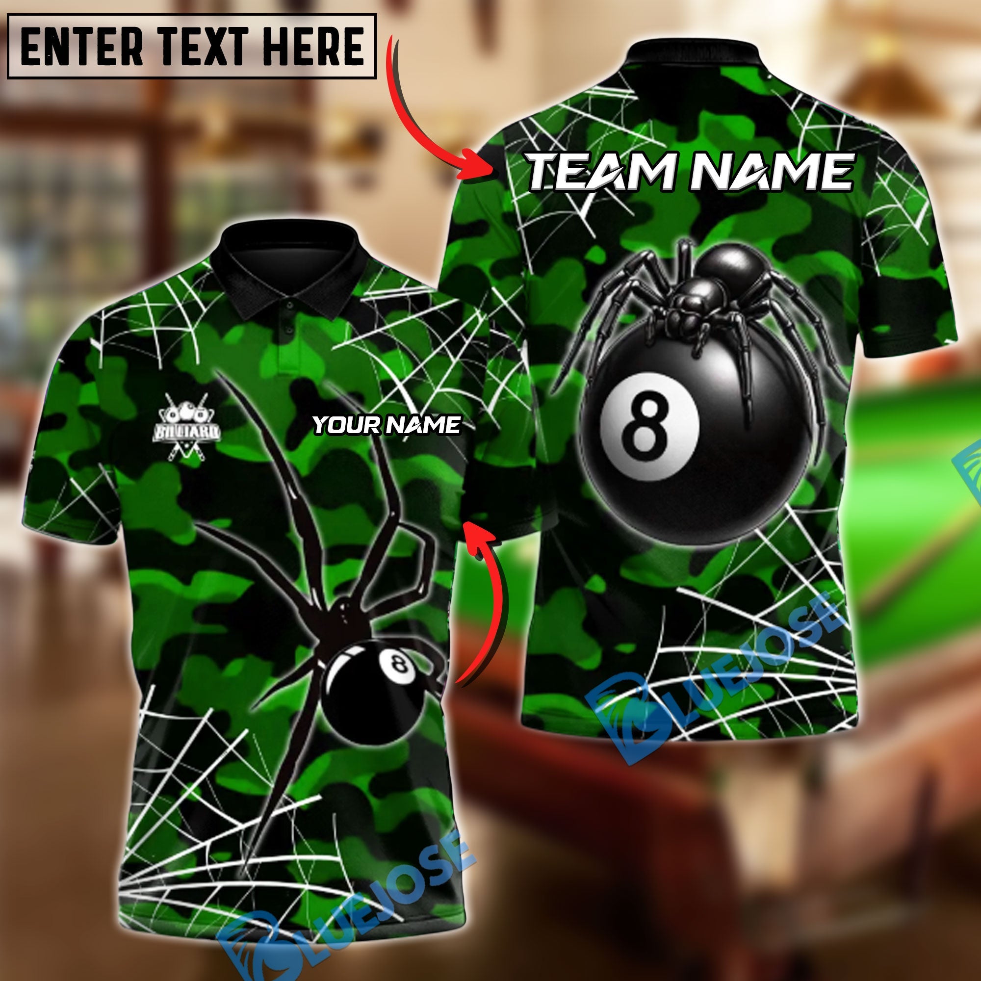BlueJose Billiards Ball 8 Venom Spider Personalized Name, Team Name Unisex Shirt (4 Colors)
