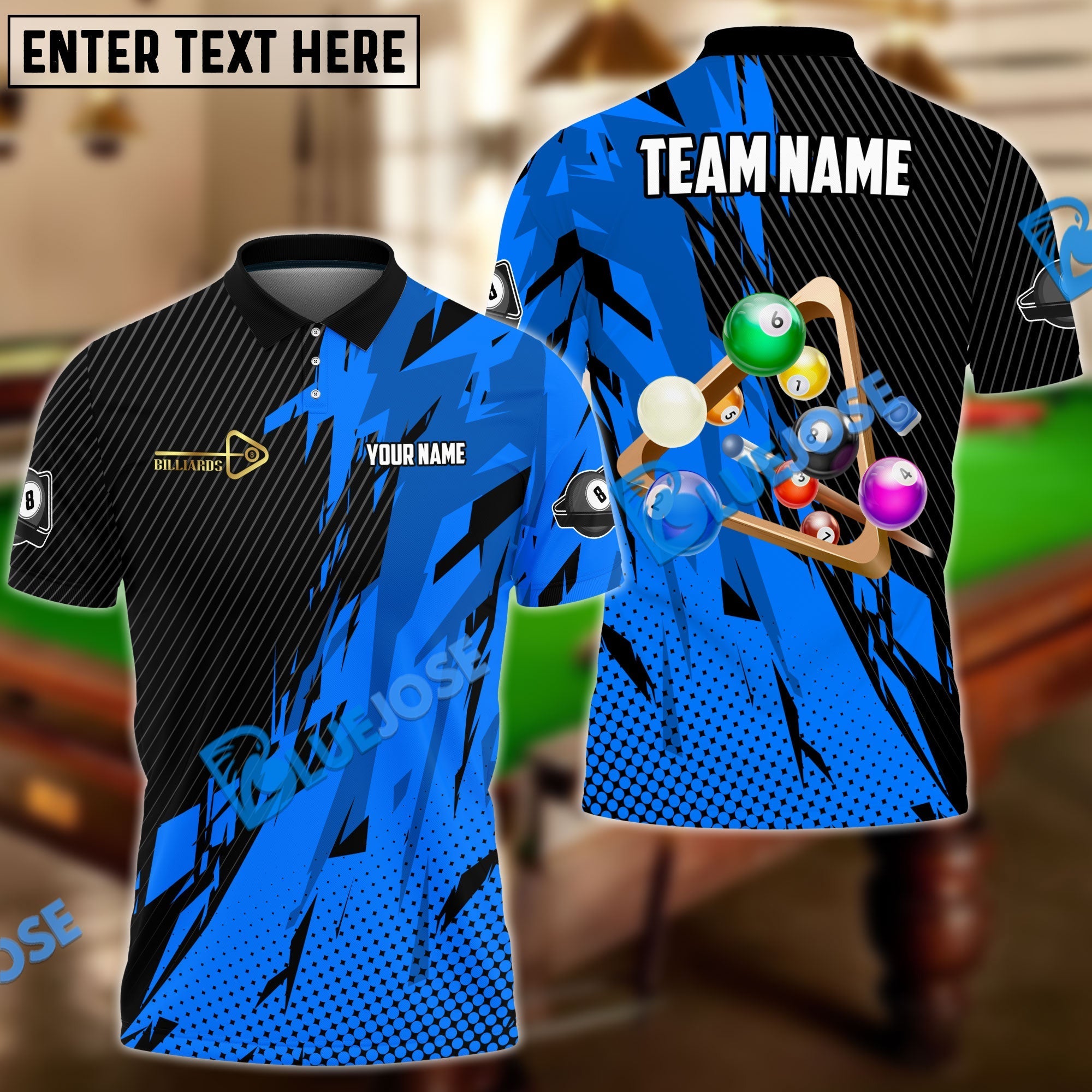 BlueJose Billiards Ball 8 Champion Personalized Name, Team Name Unisex Shirt (6 Colors)