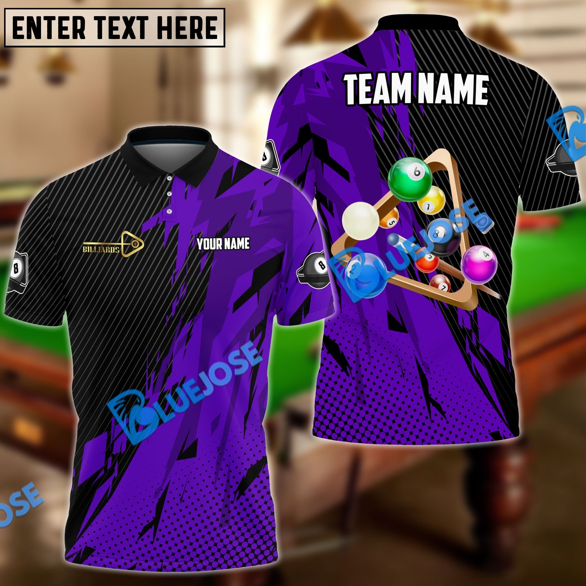 BlueJose Billiards Ball 8 Champion Personalized Name, Team Name Unisex Shirt (6 Colors)